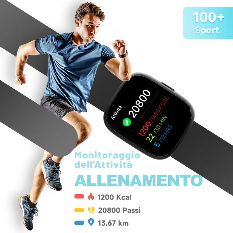 Orologio intelligente multifunzione per uomo / donna, orologio fitness tracker da 1,83 inch con tracciatore di passi / attività, contapassi, orologio intelligente, risposta / effettuare chiamate compatibile con Android iOS, idea regalo per lui / lei