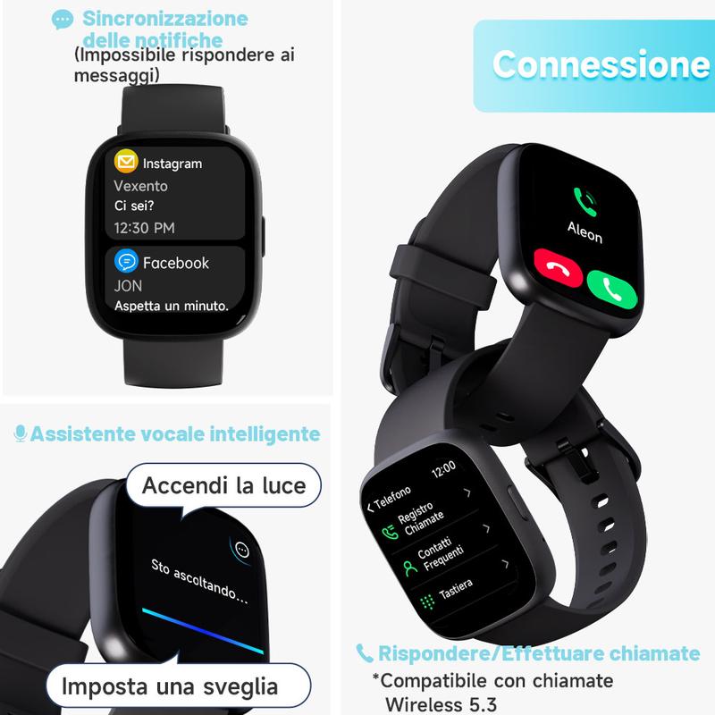 Orologio intelligente multifunzione per uomo / donna, orologio fitness tracker da 1,83 inch con tracciatore di passi / attività, contapassi, orologio intelligente, risposta / effettuare chiamate compatibile con Android iOS, idea regalo per lui / lei