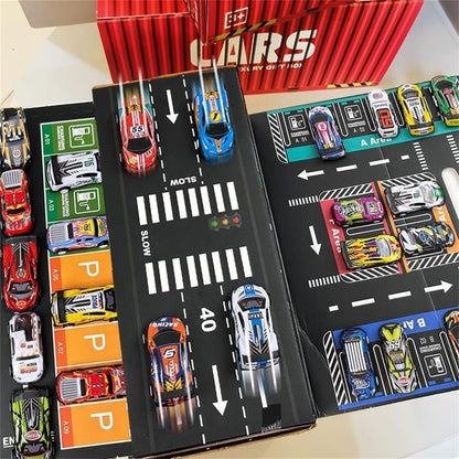 48-teiliges Rennspielzeug-Set aus leichtem Metall, mit Rückstoßmechanismus, Mini-Auto mit Reibungsmotor – perfekt für Partys und als Geschenk für Kinder
