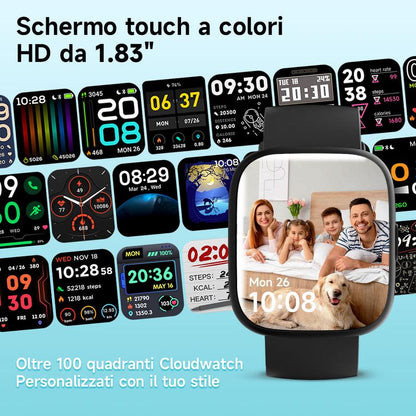 Orologio intelligente multifunzione per uomo / donna, orologio fitness tracker da 1,83 inch con tracciatore di passi / attività, contapassi, orologio intelligente, risposta / effettuare chiamate compatibile con Android iOS, idea regalo per lui / lei