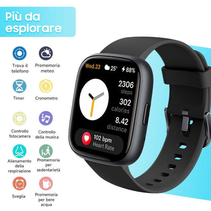 Orologio intelligente multifunzione per uomo / donna, orologio fitness tracker da 1,83 inch con tracciatore di passi / attività, contapassi, orologio intelligente, risposta / effettuare chiamate compatibile con Android iOS, idea regalo per lui / lei