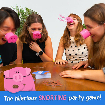 Snort Funny - Chi Ride Perde - Giochi Da Tavolo Adulti e Bambini - Con 150 Carte Sfida, 5 Musetti Di Maiale E Gettoni - Divertente Gioco Da Tavolo Per Tutta La Famiglia - Da 4-8 Giocatori - Età 8+