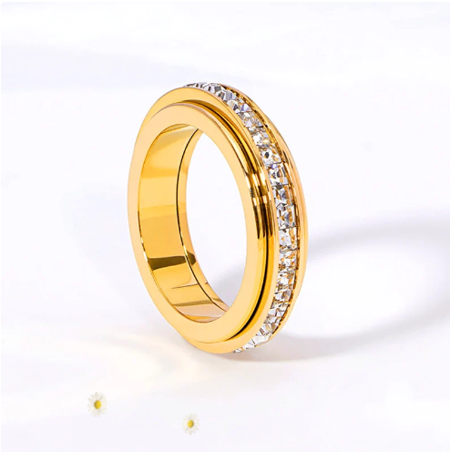 📢📢50% DI SCONTO!!! 🎅Anello girevole in acciaio al titanio con zircon