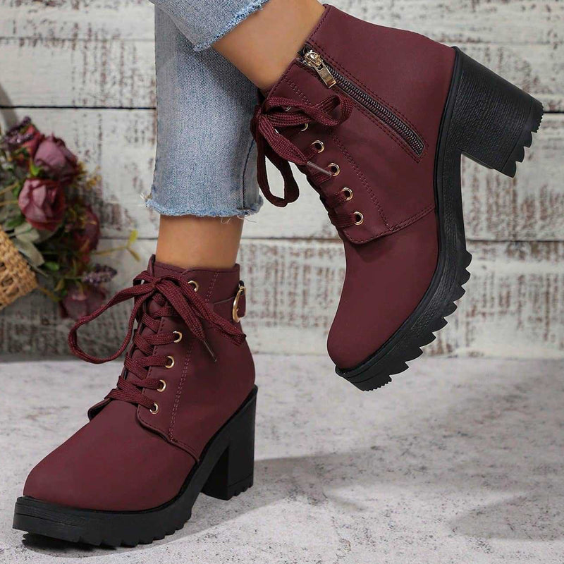 🔥SCONTO DEL 50%! 🥾Stivaletti da donna con tacco grosso e plateau