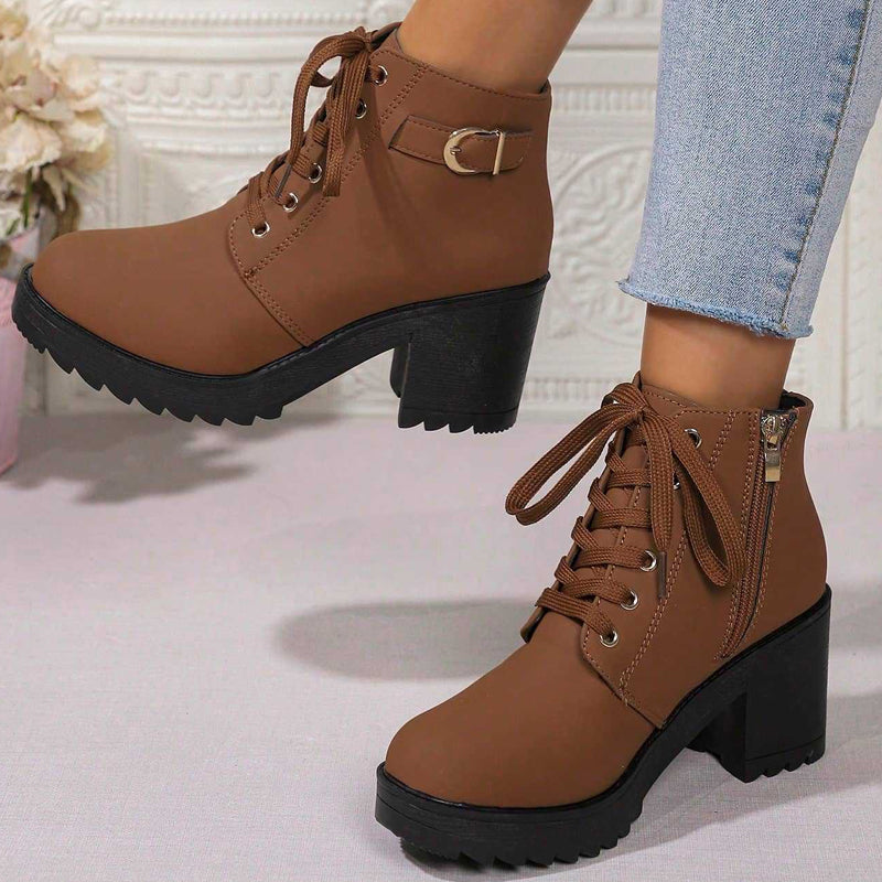 🔥SCONTO DEL 50%! 🥾Stivaletti da donna con tacco grosso e plateau