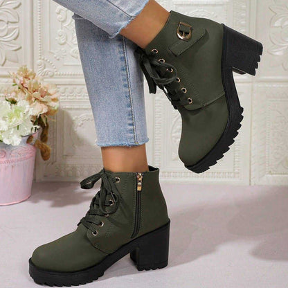 🔥SCONTO DEL 50%! 🥾Stivaletti da donna con tacco grosso e plateau